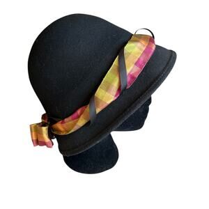 Toucan Collection Wool Cloche Hat Black Ribbon Trim